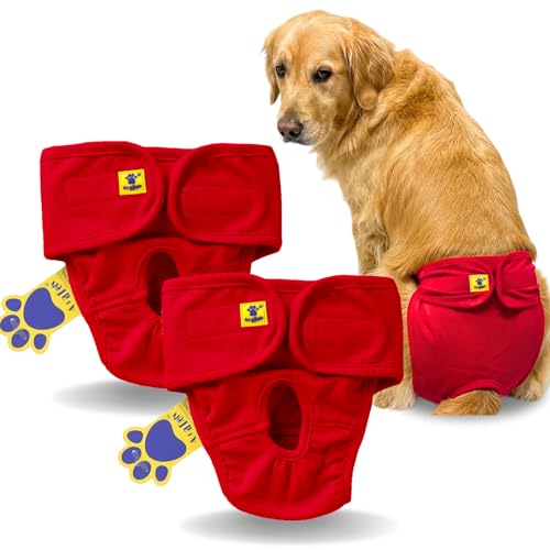 Image of A+a Pets' MAA' Cotton Dog Underwear Diaper Combo - Stretchable, Comfortable, Washable & Reusable (XL, Red Set)