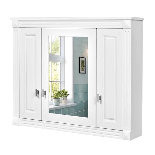Merax Wall Mounted Bathroom Medicine Cabinet with Mirror, Bathroom Wall Cabinet with Doors and Shelves, 35