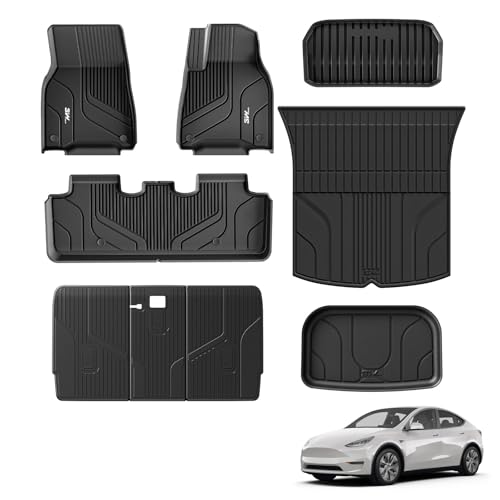 3W 9 Piece Set Floor Mats & Boot Liner & Seat Back Cover Fit for Tesla Model Y 2021-2024 All Weather Dog Friendly TPE Car Mats Anti-slip Heavy Duty Tesla Accessories (Not for Model Y Juniper)