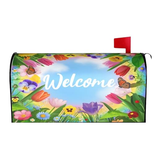 Image of Spring Summer Spring Mailbox Cover Magnetic Seasonal Welcome Waterproof Mailbox Wraps Post Letter Box Decor 21x18 in