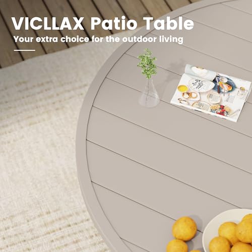 Image of VICLLAX 53 inch Round Patio Table, Outdoor Dining Table for 8 with Umbrella Hole for Garden Lawn Deck Backyard, Sandshell