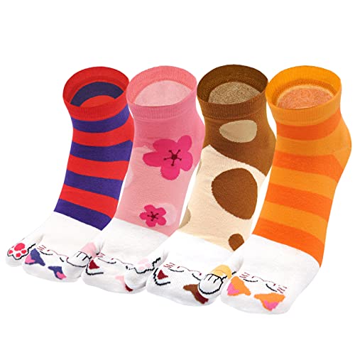 Image of Artfasion Women Flip Flop Socks - Tabi Ankle Sock Colorful Two Toe Finger Running Socks for Womens Girls