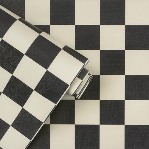 Yasinet Checkered Wallpaper Black and White Cream Peel and Stick Wallpaper Plaid Retro Contact Paper Bedroom Removable Self Adhesive Wall Paper Waterproof Bathroom Vinyl 17.3 78.7