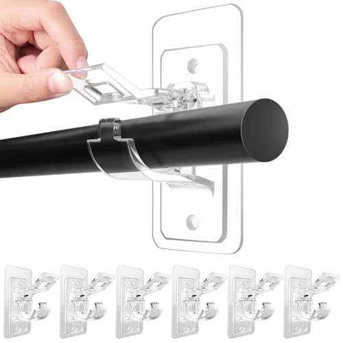 Curtain Rod Bracket 6-Pack No Drill Needed Holders Self Adhesive Brackets Multipurpose Nail Free Stick On Hooks Hangers For Bathroom Bedroom Livingroom