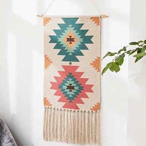 Tapisserie Bohème Coton Lin 50x70 cm avec Gland pour Déco Murale