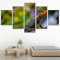 SIGNWIN 5 Panel Canvas Wall Art Alligators Closeup Dramatic Expressionism Hallway Minimalist Multicolor for Home Decorations Ready to Hang - 60