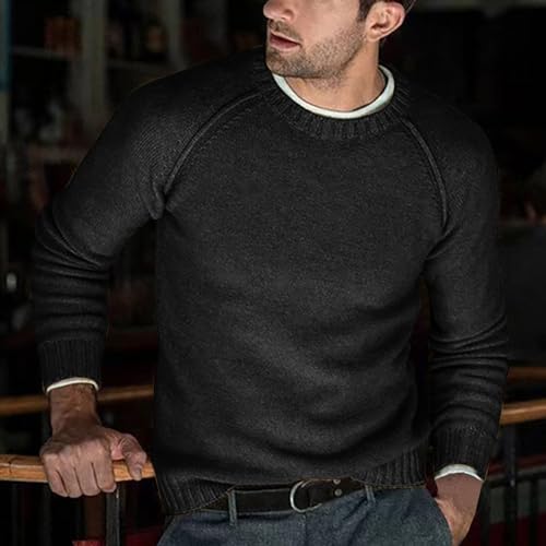 Mens Fall and Winter Casual Sweater Slim Fit Solid Crewneck Pullover Tops Soft Warm Long Sleeve Knit Sweaters2
