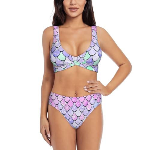Maillot de bain deux pièces confortable imprimé sirène avec tissu extensible premium