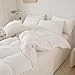 MOVE OVER White Duvet Cover Set Boho Duvet Cover Set Queen Size Solid White Pom Pom Fringe Trim Design 3 Pcs White Comforter Cover Set (Queen, White)