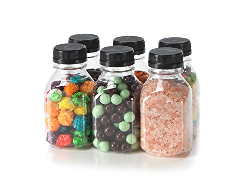 (12) 8 Oz. Clear Food Grade Plastic Juice Bottles With Cap (12/Pack) (Black) #TOP4