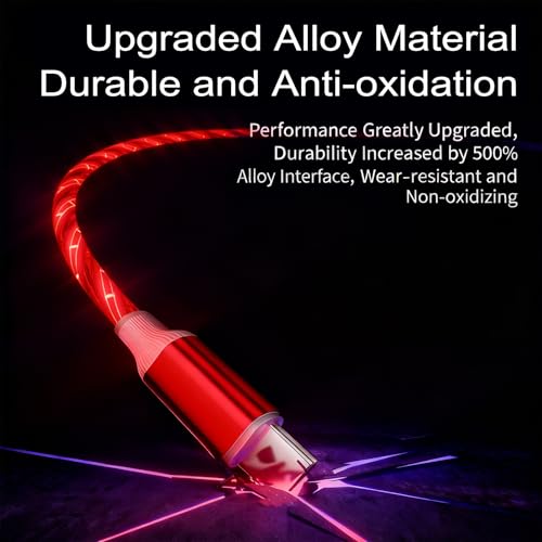 Image of AYI USB C to A Charging Cable 3.3ft, LED Glowing Starry Sky Light-Up Cord, PVC Tangle-Free Fast Charging Cable with Smart Chip, Data Transfer Sync Cord for USB-C Devices, Red.