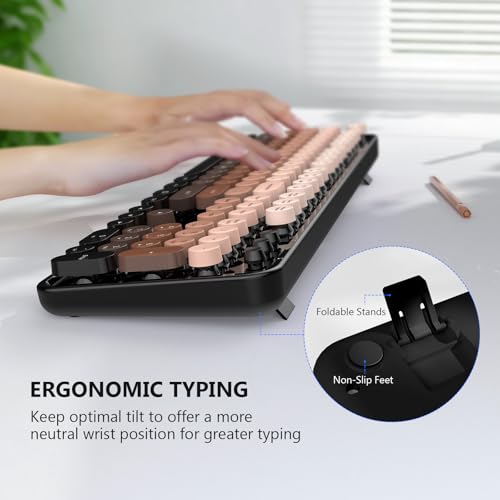 Image of MOFII Wireless Keyboard and Mouse Combo, 2.4 GHz Full-Size Retro Round Keyboard with 8 Multimedia & Shortcut Keys, Plug and Play, Compatible with Mac, Windows, Laptop, Desktop, PC - Coffee Gradient