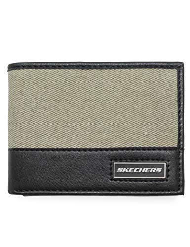 Skechers Men's Slimfold Canvas Vegan Leather RFID Wallet, Khaki Patch, One Size