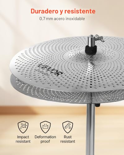 Miniatura 5 de Vevor Paquete De Platillos De Bajo Volumen, 4 Platillos Silenciosos Para Batería Con Hi-Hats De 355 Mm, Crash De 400 Mm Y 455 Mm, Ride De 505 Mm, Baquetas Y Funda Para Platillos, Cobre Brillante
