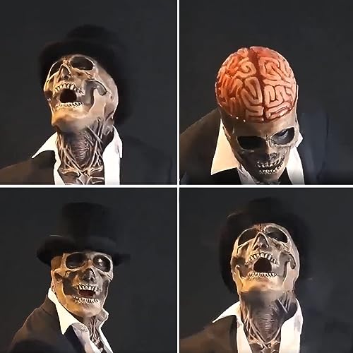 Juakvy Halloween Mask,3D Skull Mask With Removable Jaw,Scary Full Head Skeleton Headgea With Movable Mouth Realistic Latex Skeleton Props Halloween Cosplay Party Costume. thumb #5