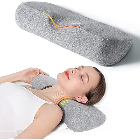 Cervical Neck Pillow for Sleeping, Memory Foam Bolster Pillow for Stiff Neck Pain Relief, Neck Roll Pillow Neck Support Pillow for Bed Side Sleepers(Light Grey) Cover