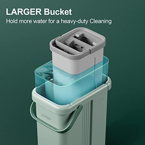 JOYMOOP Mop and Bucket with Wringer Set, Flat Squeeze Mop Flat Head, Dust Mops for Wall Cleaner with Long Handle, Hardwood Floor Large Mops for Floor Cleaning, Microfiber mops 2-Bucket System Green
