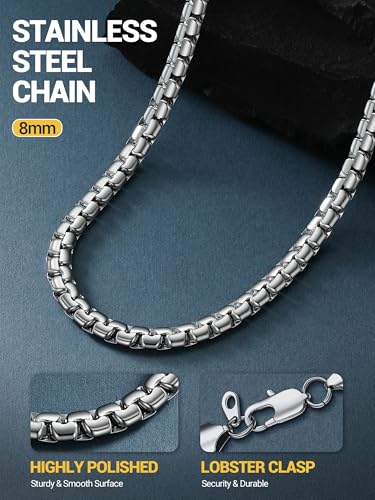 Image of PROSTEEL Stainless Steel Flat Box Link Chain Necklace for Men
