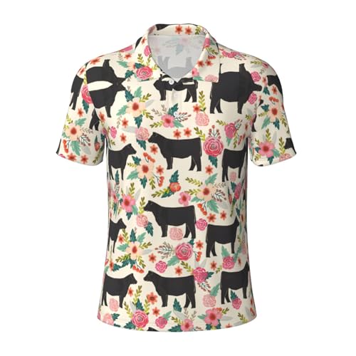 Polo à manches courtes pour homme imprimé vache décontracté léger