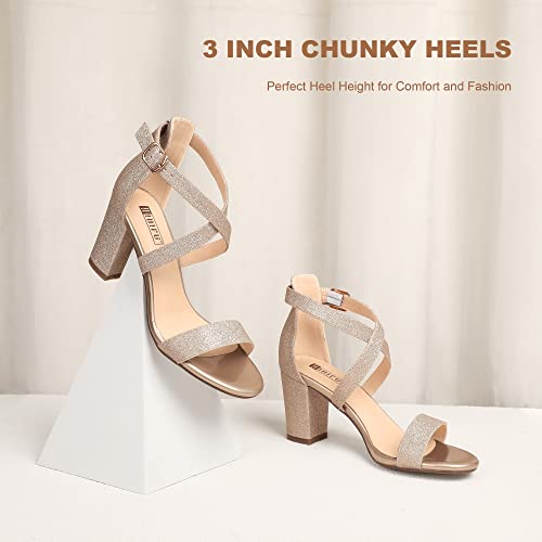 IDIFU Women's Gold Strappy Chunky Block Heels Open Toe Heeled Sandals by IDIFU - Used condition - Image 4