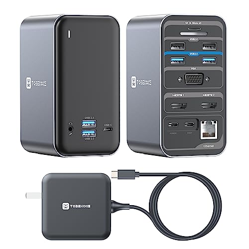TobenONE USB C Docking Station Dual Monitor with 100W GaN Charger, Laptop Dual HDMI Docking Station with 7 USB, SD/TF, Ethernet, and Audio/Mic, 15 in 1 USB C Dock for Windows, and ChromeOS