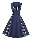 KILLREAL Women's Sexy A-Line Sleeveless Casual Cocktail Vintage Dress with Polka Dot Print Dark Blue...