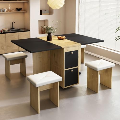 KOMHTOM Ensemble de table à manger et chaises noires - Table de salle à manger extensible avec 4...