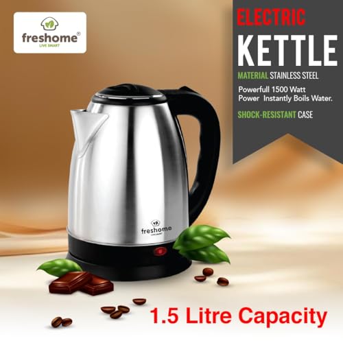 Image of Freshome Electric Kettle and Stainless Steel Water Bottle Combo, 1.5 Litre, 1500W, Auto Shut-Off, for Boiling Water, Tea, Coffee, Instant Noodles and Soup