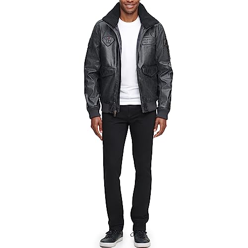 Tommy Hilfiger Men's Smooth Lamb Touch Faux Leather Unfilled Bomber, Black/Patches, Small2