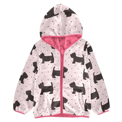 OTVEE Cute Dogs on Pink Polka Dots Kids Hoodie Jacket Fall Spring Full Zip Warm Outwear Coat