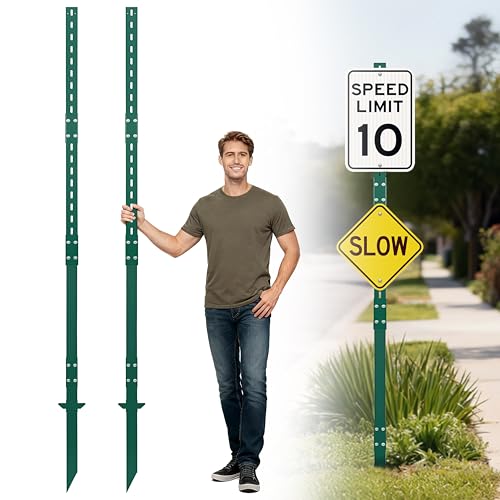2-Pack 8-Foot Heavy Duty Yard Sign Stakes - 96-InchTall Metal Lawn Sign Posts, 6.6 lb Each with Black Powder Coating - for Outdoor Events, Parking, Garage, Bar, Lawn Signs
