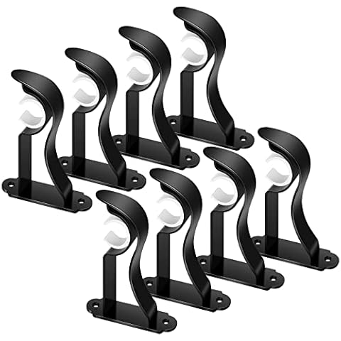 TOKPLNU Curtain Rod Bracket, Heavy Duty Curtain Rod Holders, 8 Pcs Black Curtain Rod Hooks Hangers for Wall Drapery Single Rod Brackets Fit for 1- 1.2 Inch Drape Poles Cover