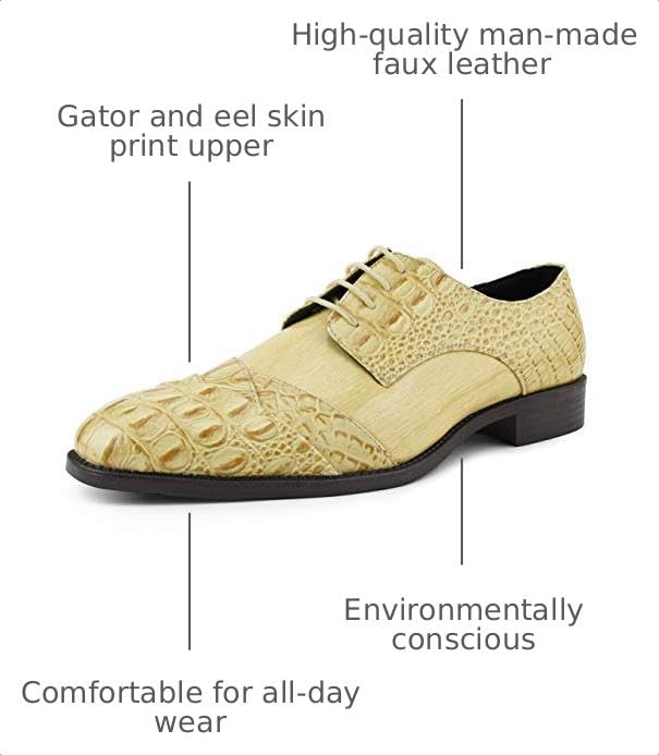 Image of Bolano Bandit Men's Alligator Print Cap-Toe Oxford Dress Shoes | Formal lace-up oxfords with alligator print, folded croc detailing and cap toe for tuxedo and dress wear