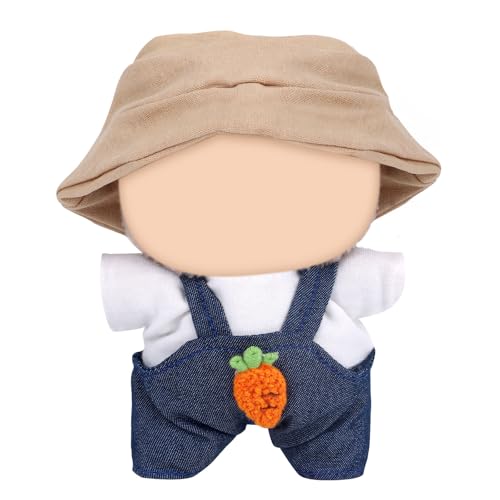 lasuroa Conjunto de Ropa para Muñecas, Lindo Atuendo para Muñecas Incluye Sombrero Pescador Camiseta y Overoles Accesorios de Peluche Regalo Chic Kawaii