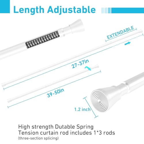 Image of MEXAU 2Pack Spring Tension Curtain Rod 27-50 inch White Small Tension Rod | Adjustable Curtain Rods No Dilling Extendable Spring Tension Rod Short Curtain Rod for Windows, Kitchen, Bookshelf, Closet