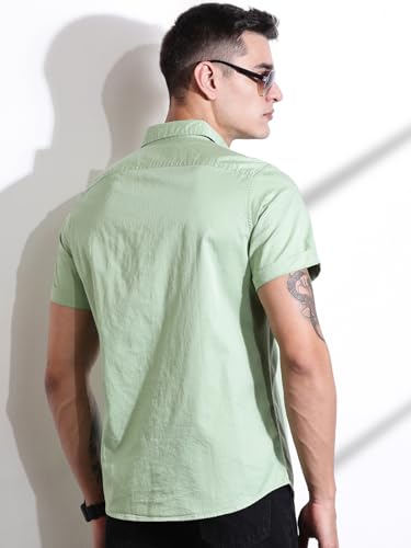 Image of Thomas Scott Men's Premium Slim Fit Casual Shirt | 100% Cotton Twill | Short Sleeves | Spread Collar | Solid Smart Casual Shirt for Men
