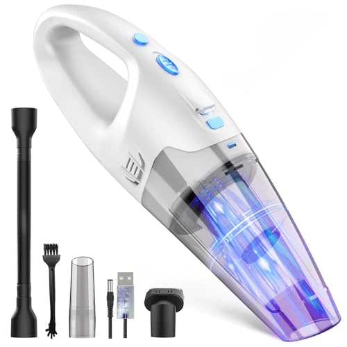 FUOAYOC Handheld Vacuum Cordless,Car Hand Cordless Rechargeable,Powerful Suction Hand Held Vacuum with LED Light/Multi Accessories,1.6lbs Car Mini Portable Vacuum Cleaner for Home Office Pet