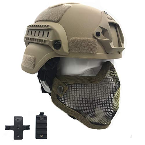 Willbebest Tactical Airsoft Paintball Mich 2000 Helmet With Side Rail & Wing-Loc Adapter, Comes With A Half Face Metal Mesh Airsoft Mask #TOP1