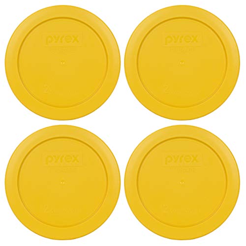 Pyrex Bundle - 4 Items: 7200-PC 2-Cup Butter Yellow Plastic Food Storage Lids Made In the USA