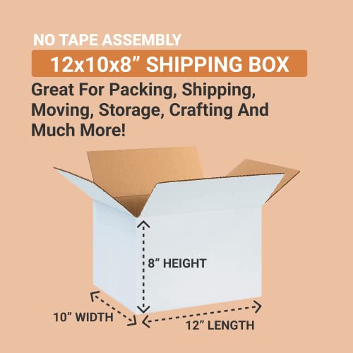 Image of BOX USA White Medium Shipping Boxes 12x10x8, 25-Pack