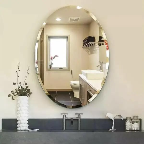 Frameless Oval Shape Decorative Beveled Wall Mirror for Bathroom, Living Room, Bedroom, Vanity Mirrors, Makeup (Oval, 12 x 18 Inch)