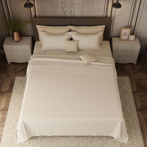 Image of BOUTIQUE LIVING Platinum Pulse Manchester 100% Cotton 800 TC Beige Floral King Bedding Set