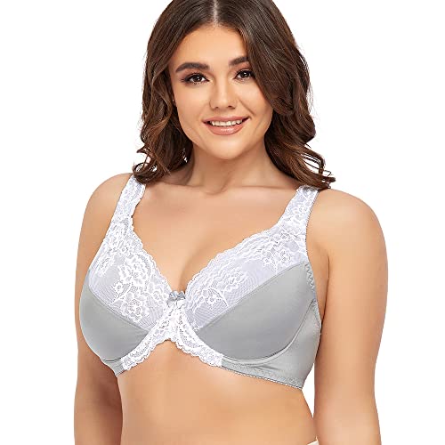 Ayigedu UK Ladies Super Plus Size Full Coverage Bra Non Padded Underwire Minimizer Bras 34G Grey
