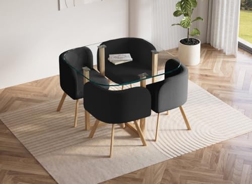 DecoInParis Ensemble Table + 4 chaises encastrables Noires FLEN