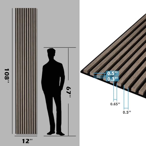Image of Art3d 108 x 12 in 3D Fluted Soundproof Wood Slat Wall Panel, 4-Pack, Walnut