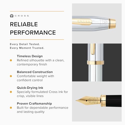 Image of Cross Century II Medalist Refillable Fountain Pen - Medium Point, Black Ink, Presented in a Luxury Gift Box