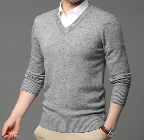 Men’S Classic V-Neck Knitted Solid Color Pullover Sweater Long Sleeve Casual Jumper Top3