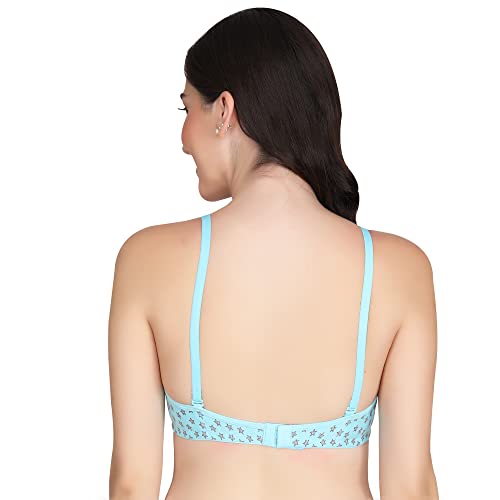 Image of Printed Half Cup Padded Bra - Made of Pure Cotton Full Coverage Non Wired Seamless Pushup Soft Cup for T-Shirt Saree Dress Sports Garment for Daily Use Everyday