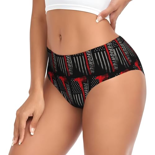 OPOZSDF Fashion Low Waisted Brief Panties Firefighter Axe Red Line American Flag, Tummy Control Breathable Elastic Waistband Underwear for Women Girls Party Daily