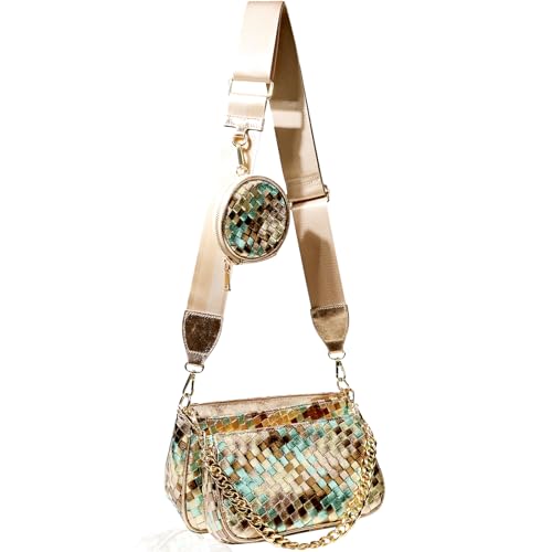 Handmade Woven Small Crossbody Bag for Women with Coin Purse, Designer Shoulder Handbag 3pcs Set, Mini Tote Clutch